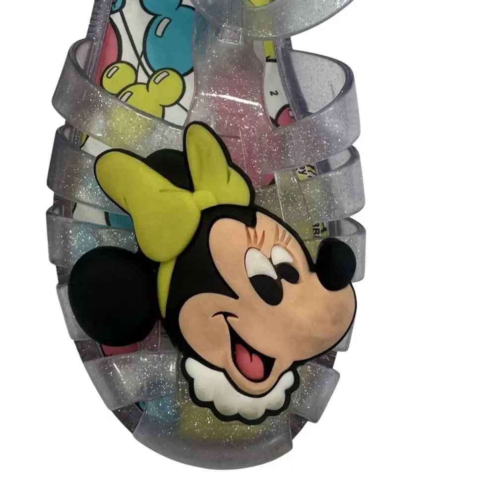 Mini Melissa Disney 100 Clear Glitter Jelly Shoes girls size 3 sandals